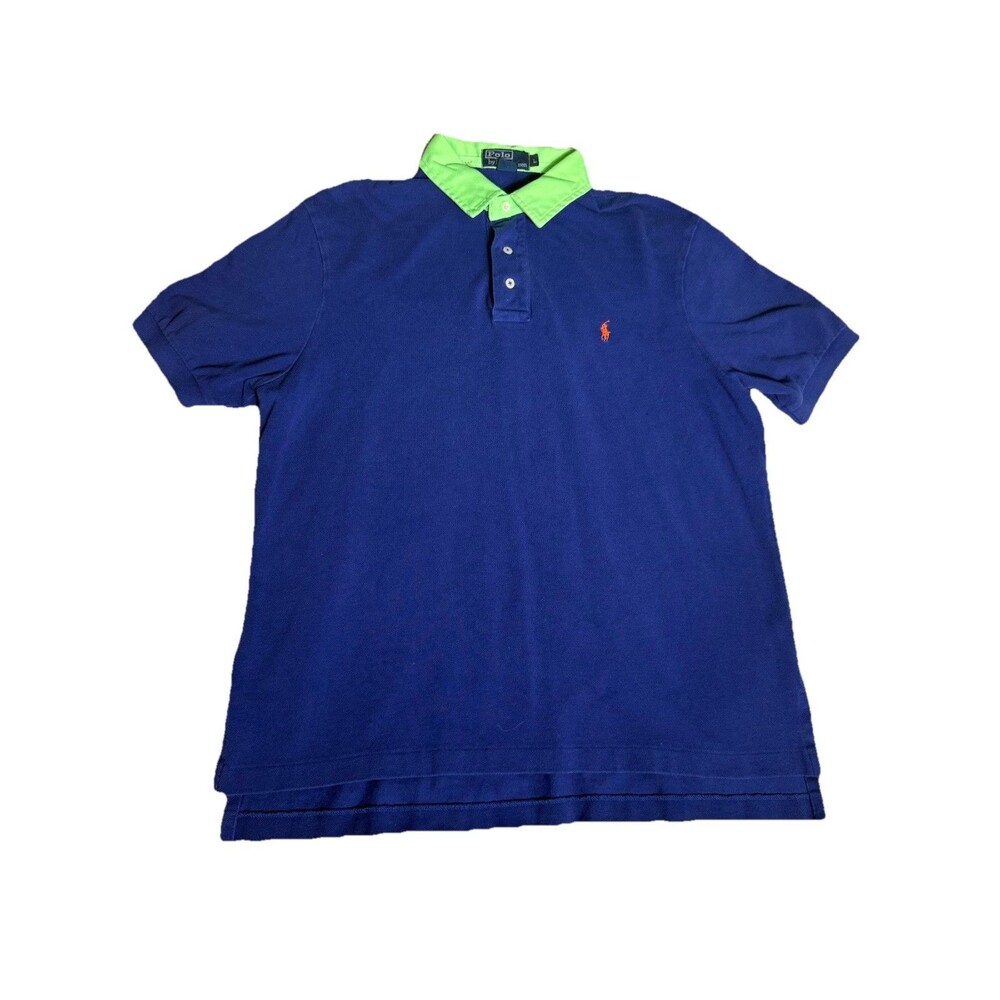 Polo Ralph Lauren Polo Shirt Mens Large Blue Green Collar Silver Tag Cotton
